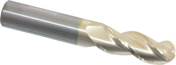 Accupro - 12mm Diam, 32mm LOC, 3 Flute Solid Carbide Ball End Mill - ZrN Finish, Single End, 75mm OAL, 12mm Shank Diam, Spiral Flute - USA Tool & Supply
