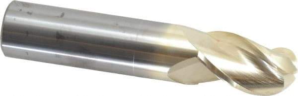 Accupro - 20mm Diam, 32mm LOC, 3 Flute Solid Carbide Ball End Mill - ZrN Finish, Single End, 100mm OAL, 20mm Shank Diam, Spiral Flute - USA Tool & Supply