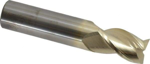 Accupro - 3 Flute Solid Carbide Roughing & Finishing Square End Mill - ZrN Finish, Straight Shank, 37° Helix, Centercutting - USA Tool & Supply