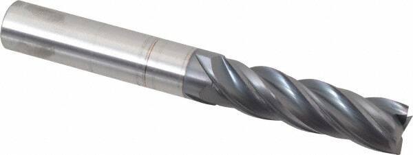 Accupro - 5/8", 2-1/4" LOC, 5/8" Shank Diam, 5" OAL, 4 Flute, Solid Carbide Square End Mill - Single End, AlTiN Finish, Spiral Flute, Variable° Helix, Centercutting, Right Hand Cut, Right Hand Flute - USA Tool & Supply