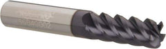 Accupro - 3/8", 5 Flute, Single End, Solid Carbide, 0.06" Corner Radius End Mill - 2-1/2" OAL, 45° Helix, Right Hand Flute, 1" LOC, Right Hand Cut - USA Tool & Supply