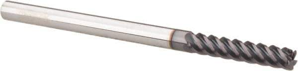 Accupro - 1/4", 5 Flute, Single End, Solid Carbide, 0.03" Corner Radius End Mill - 4" OAL, 45° Helix, Right Hand Flute, 1-1/4" LOC, Right Hand Cut - USA Tool & Supply