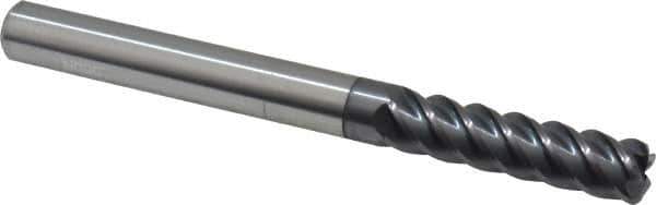Accupro - 3/8", 5 Flute, Single End, Solid Carbide, 0.06" Corner Radius End Mill - 4" OAL, 45° Helix, Right Hand Flute, 1-1/2" LOC, Right Hand Cut - USA Tool & Supply