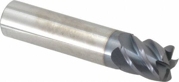 Accupro - 5/8", 5 Flute, Single End, Solid Carbide, 0.03" Corner Radius End Mill - 3" OAL, 45° Helix, Right Hand Flute, 3/4" LOC, Right Hand Cut - USA Tool & Supply