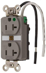 Hubbell Wiring Device-Kellems - 125 VAC, 20 Amp, 5-20R NEMA Configuration, Gray, Hospital Grade, Self Grounding Duplex Receptacle - 1 Phase, 2 Poles, 3 Wire, Flush Mount, Chemical, Corrosion and Impact Resistant, Tamper Resistant - USA Tool & Supply
