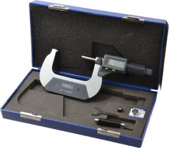 Fowler - 2 to 3 Inch Range, 0.0001 Inch Resolution, Standard Throat, IP54 Electronic Outside Micrometer - 0.0002 Inch Accuracy, Friction Thimble, 357 Battery, Data Output, Includes Case and Wrench - USA Tool & Supply