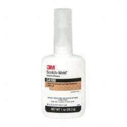 3M - 1 oz Bottle Clear Instant Adhesive - Series CA100, 20 to 70 sec Fixture Time, 24 hr Full Cure Time, Bonds to Cardboard, Cork Board, Fabric, Fiberglass, Foam, Metal, Plastic, Rubber & Vinyl - USA Tool & Supply