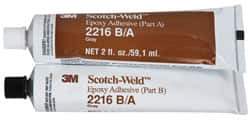 3M - 2 oz Tube Two Part Epoxy - 90 min Working Time, 3,200 psi Shear Strength, Series 2216 - USA Tool & Supply