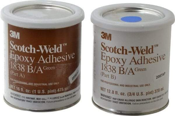 3M - 16 oz Can Two Part Epoxy - 60 min Working Time, 3,000 psi Shear Strength, Series 1838 - USA Tool & Supply