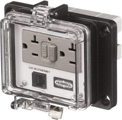 Hubbell Wiring Device-Kellems - 1 Port, 3 Power Receptacle, Ethernet, Clear Data Port Receptacle - 4.79 Inch Long x 1.61 Inch Deep x 5.8 Inch Wide, Aluminum, Surface Mount, Gray - USA Tool & Supply