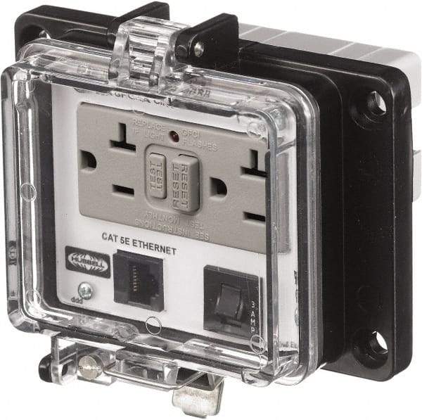 Hubbell Wiring Device-Kellems - 1 Port, 3 Power Receptacle, Ethernet, Clear Data Port Receptacle - 4.79 Inch Long x 1.61 Inch Deep x 5.08 Inch Wide, Aluminum, Surface Mount, Gray - USA Tool & Supply
