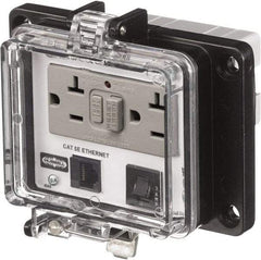Hubbell Wiring Device-Kellems - 1 Port, 3 Power Receptacle, Ethernet, Clear Data Port Receptacle - 4.79 Inch Long x 1.61 Inch Deep x 5.08 Inch Wide, Aluminum, Surface Mount, Gray - USA Tool & Supply