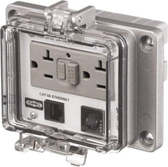 Hubbell Wiring Device-Kellems - 1 Port, 3 Power Receptacle, Ethernet, Clear Data Port Receptacle - 4.79 Inch Long x 1.61 Inch Deep x 5.08 Inch Wide, Aluminum, Surface Mount, Gray - USA Tool & Supply