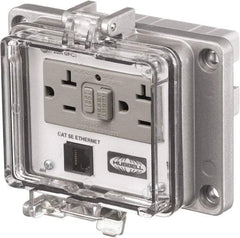 Hubbell Wiring Device-Kellems - 1 Port, 3 Power Receptacle, Ethernet, Clear Data Port Receptacle - 4.79 Inch Long x 1.61 Inch Deep x 5.08 Inch Wide, Aluminum, Surface Mount, Gray - USA Tool & Supply