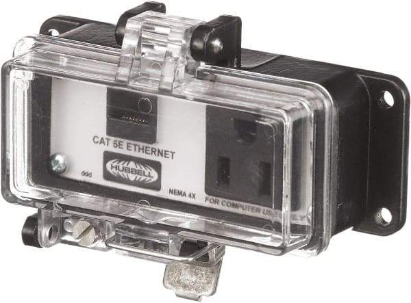 Hubbell Wiring Device-Kellems - 1 Port, 1 Power Receptacle, Ethernet, Clear Data Port Receptacle - 3.2 Inch Long x 1.6 Inch Deep x 4.45 Inch Wide, Aluminum, Surface Mount, Gray - USA Tool & Supply