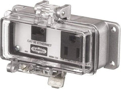 Hubbell Wiring Device-Kellems - 1 Port, 1 Power Receptacle, Ethernet, Clear Data Port Receptacle - 3.2 Inch Long x 1.6 Inch Deep x 4.45 Inch Wide, Aluminum, Surface Mount, Gray - USA Tool & Supply