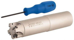 Iscar - 30° Lead Angle, 1-1/4" Max Cut Diam, 0.88" Min Cut Diam, 0.08" Max Depth of Cut, Indexable Chamfer and Angle End Mill - 4 Inserts, H600 WXCU 05 Insert Style, 5-1/2" Overall Length, Through Coolant, Straight Shank - USA Tool & Supply