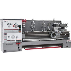 Jet - 26" Swing, 80" Between Centers, 230 Volt, Triple Phase Engine Lathe - 6MT Taper, 10 hp, 40 to 1,800 RPM, 4-1/8" Bore Diam, 43" Deep x 57" High x 138" Long - USA Tool & Supply