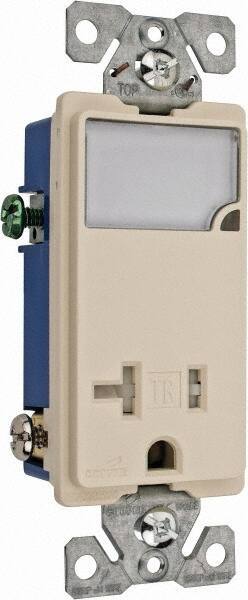 Cooper Wiring Devices - 2 Pole, 125 VAC, 20 Amp, 1 Outlet, Flush Mounted, Self Grounding, Tamper Resistant Combination Outlet with Night Light - 5-20R Configuration, Back Side Wiring, Thermoplastic Material, cULus Listed Standard - USA Tool & Supply
