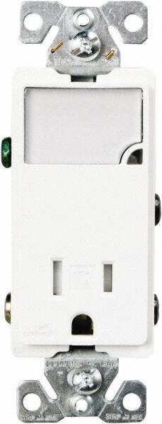 Cooper Wiring Devices - 2 Pole, 125 VAC, 15 Amp, 1 Outlet, Flush Mounted, Self Grounding, Tamper Resistant Combination Outlet with Night Light - 5-15R Configuration, Back Side Wiring, Thermoplastic Material, cULus Listed Standard - USA Tool & Supply