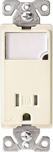 Cooper Wiring Devices - 2 Pole, 125 VAC, 15 Amp, 1 Outlet, Flush Mounted, Self Grounding, Tamper Resistant Combination Outlet with Night Light - 5-15R Configuration, Back Side Wiring, Thermoplastic Material, cULus Listed Standard - USA Tool & Supply