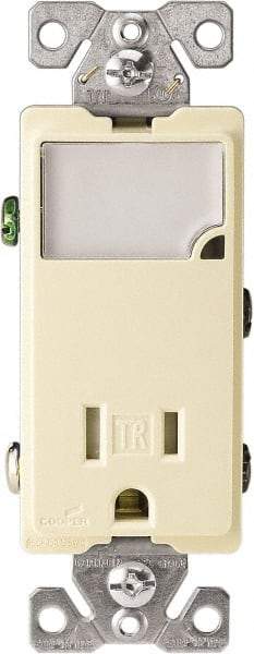 Cooper Wiring Devices - 2 Pole, 125 VAC, 15 Amp, 1 Outlet, Flush Mounted, Self Grounding, Tamper Resistant Combination Outlet with Night Light - 5-15R Configuration, Back Side Wiring, Thermoplastic Material, cULus Listed Standard - USA Tool & Supply
