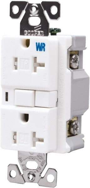 Cooper Wiring Devices - 1 Phase, 5-20R NEMA, 125 VAC, 20 Amp, Self Grounding, GFCI Receptacle - 2 Pole, Back and Side Wiring, Tamper Resistant, Thermoplastic Commercial, Specification Grade - USA Tool & Supply