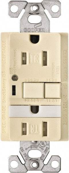 Cooper Wiring Devices - 1 Phase, 5-15R NEMA, 125 VAC, 15 Amp, Self Grounding, GFCI Receptacle - 2 Pole, Back and Side Wiring, Tamper Resistant, Thermoplastic Commercial, Specification Grade - USA Tool & Supply
