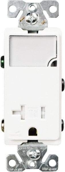 Cooper Wiring Devices - 2 Pole, 125 VAC, 20 Amp, 1 Outlet, Flush Mounted, Self Grounding, Tamper Resistant Combination Outlet with Night Light - 5-20R Configuration, Back Side Wiring, Thermoplastic Material, cULus Listed Standard - USA Tool & Supply