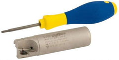 Iscar - 1" Cut Diam, 0.315" Max Depth of Cut, 1" Shank Diam, 3-3/4" OAL, Indexable Square Shoulder Helical End Mill - HM390 TPKT 1003 Inserts, Weldon Shank, 90° Lead Angle, Through Coolant, Series HeliIQMill - USA Tool & Supply