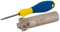 Iscar - 1-1/4" Cut Diam, 0.315" Max Depth of Cut, 1" Shank Diam, 4" OAL, Indexable Square Shoulder Helical End Mill - HM390 TPKT 1003 Inserts, Weldon Shank, 90° Lead Angle, Through Coolant, Series HeliIQMill - USA Tool & Supply