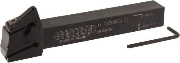Seco - X4 Jet, External, Right Hand, 0.256" Max Depth of Cut, 0.031 to 0.118" Groove Width, Indexable Grooving Tool Holder - X4GK25..R Insert Compatibility, 3/4" Shank Height, 3/4" Shank Width, 6" OAL, Through Coolant - USA Tool & Supply