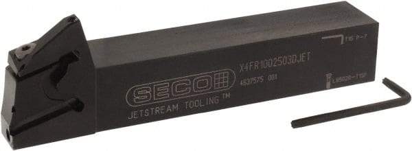 Seco - X4 Jet, External, Right Hand, 0.256" Max Depth of Cut, 0.031 to 0.118" Groove Width, Indexable Grooving Tool Holder - X4GK25..R Insert Compatibility, 1" Shank Height, 1" Shank Width, 6" OAL, Through Coolant - USA Tool & Supply