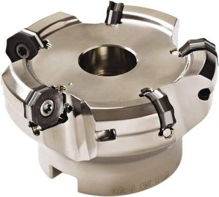 Seco - 95mm Cut Diam, 27mm Arbor Hole, 3mm Max Depth of Cut, 40° Indexable Chamfer & Angle Face Mill - 10 Inserts, ON.. 0504 Insert, Right Hand Cut, 10 Flutes, Through Coolant, Series Double OctoMill - USA Tool & Supply