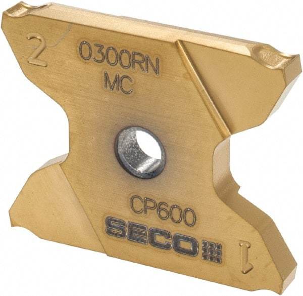Seco - 2503015X4GK MC Grade CP600, 0.118" Cutting Width Carbide Grooving Insert - 0.256" Max Depth of Cut, Neutral, 0.006" Corner Radius, TiAlN/TiN Finish - USA Tool & Supply