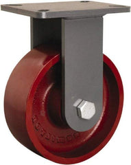 Hamilton - 8" Diam x 3" Wide x 10-1/2" OAH Top Plate Mount Rigid Caster - Cast Iron, 2,600 Lb Capacity, Precision Ball Bearing, 5-1/4 x 7-1/4" Plate - USA Tool & Supply