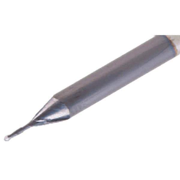 Iscar - 0.4mm Diam, 0.8mm LOC, 2 Flute Solid Carbide Ball End Mill - TiAlN Finish, Single End, 38mm OAL, 3mm Shank Diam, Spiral Flute - USA Tool & Supply
