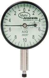 Mahr - 0.05" Range, 0-10-0 Dial Reading, 0.0005" Graduation Dial Drop Indicator - 1-1/4" Dial, 0.02" Range per Revolution, 0.0005" Accuracy, Revolution Counter - USA Tool & Supply