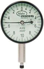 Mahr - 0.05" Range, 0-10-0 Dial Reading, 0.0005" Graduation Dial Drop Indicator - 1-1/4" Dial, 0.02" Range per Revolution, 0.0005" Accuracy, Revolution Counter - USA Tool & Supply