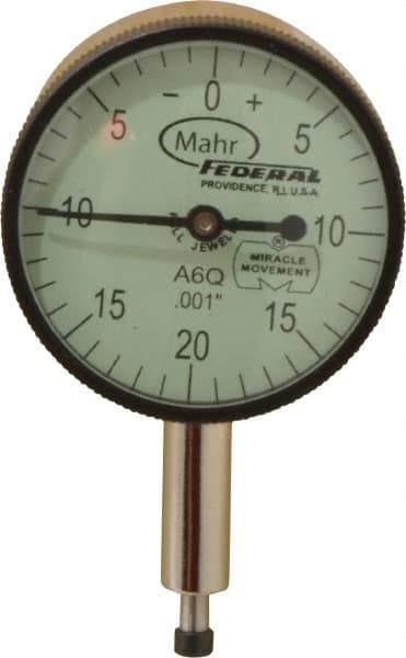Mahr - 0.1" Range, 0-20-0 Dial Reading, 0.001" Graduation Dial Drop Indicator - 1-1/4" Dial, 0.04" Range per Revolution, 0.001" Accuracy, Revolution Counter - USA Tool & Supply