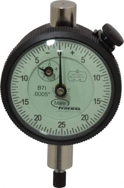 Mahr - 1/8" Range, 0-25-0 Dial Reading, 0.0005" Graduation Dial Drop Indicator - 1-3/4" Dial, 0.05" Range per Revolution, 0.0005" Accuracy, Revolution Counter - USA Tool & Supply