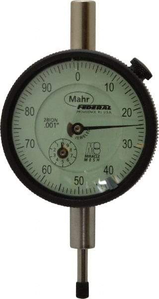 Mahr - 1/2" Range, 0-100 Dial Reading, 0.001" Graduation Dial Drop Indicator - 2-1/4" Dial, 0.1" Range per Revolution, 0.001" Accuracy, Revolution Counter - USA Tool & Supply