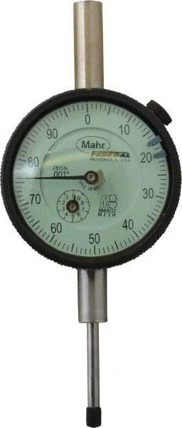 Mahr - 1" Range, 0-100 Dial Reading, 0.001" Graduation Dial Drop Indicator - 2-1/4" Dial, 0.1" Range per Revolution, 0.001" Accuracy, Revolution Counter - USA Tool & Supply