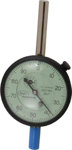 Mahr - 2" Range, 0-100 Dial Reading, 0.001" Graduation Dial Drop Indicator - 2-3/4" Dial, 0.1" Range per Revolution, 0.001" Accuracy, Revolution Counter - USA Tool & Supply