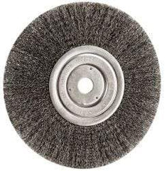 Weiler - 8" OD, 3/4" Arbor Hole, Crimped Steel Wheel Brush - 1/2" Face Width, 2-1/16" Trim Length, 0.0118" Filament Diam, 6,000 RPM - USA Tool & Supply