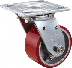 Value Collection - 4" Diam x 2" Wide x 5-5/8" OAH Top Plate Mount Swivel Caster - Polyurethane, 700 Lb Capacity, Roller Bearing, 4 x 4-1/2" Plate - USA Tool & Supply
