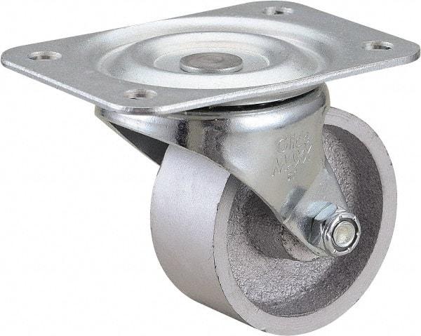 Value Collection - 2-1/2" Diam x 1-1/8" Wide x 3-1/4" OAH Top Plate Mount Swivel Caster - Cast Iron, 200 Lb Capacity, Self-Lubricating Bearing, 2-3/4 x 3-3/4" Plate - USA Tool & Supply