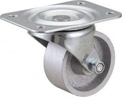 Value Collection - 2-1/2" Diam x 1-1/8" Wide x 3-1/4" OAH Top Plate Mount Swivel Caster - Cast Iron, 200 Lb Capacity, Self-Lubricating Bearing, 2-3/4 x 3-3/4" Plate - USA Tool & Supply