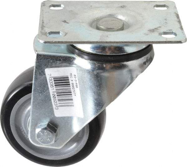 Fairbanks - 3" Diam x 1-1/4" Wide x 4-3/4" OAH Top Plate Mount Swivel Caster - Polyurethane, 150 Lb Capacity, Ball Bearing, 2-7/8 x 3-5/8" Plate - USA Tool & Supply