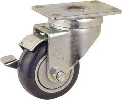 Value Collection - 3" Diam x 1-1/4" Wide x 4-3/8" OAH Top Plate Mount Swivel Caster with Brake - Polyurethane, 300 Lb Capacity, Ball Bearing, 2-7/8 x 3-5/8" Plate - USA Tool & Supply
